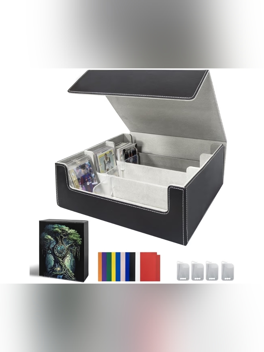 Premium Black Card Storage Box with Removable Dividers